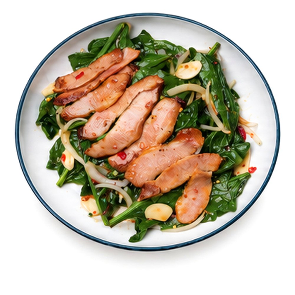 Spinach and Grilled Pork Shoulder Salad สลัดปวยเล้งคอหมูย่าง