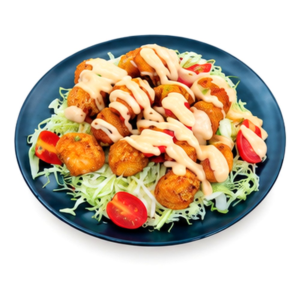 Fried Chicken Salad with Thai-Larb Creamy Dressing ไก่ทอดครีมสลัดลาบ