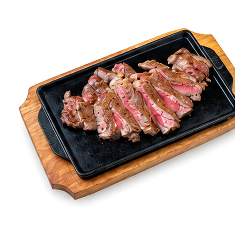 Sliced Pork Neck on Hot Plate Served with sticky Rice เนื้อย่างจิ้มแจ่ว