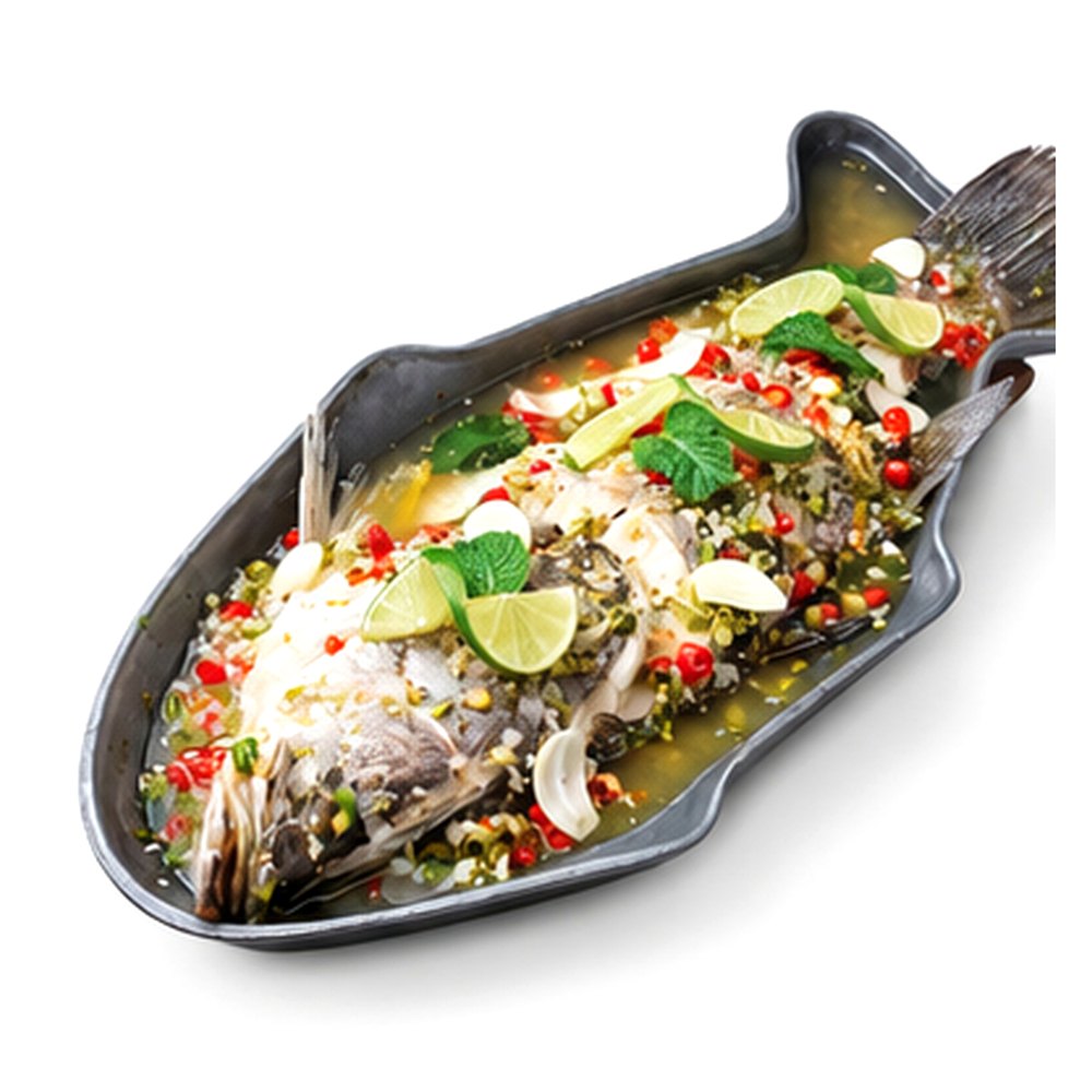 Steamed Seabass with chili and Lime ปลากะพงนึ่งมะนาว