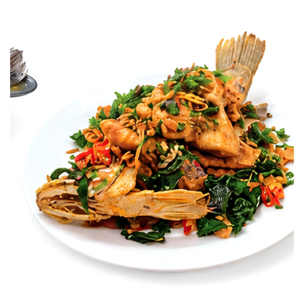 Deep-Fried Seabass with Crispy Herbs ปลากะพงทอดสมุนไพร