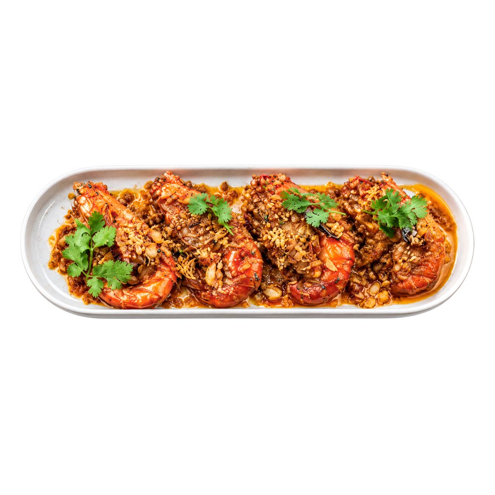 Fried River Prawn with Garlic กุ้งแม่น้ำทอดกระเทียมมันกุ้ง
