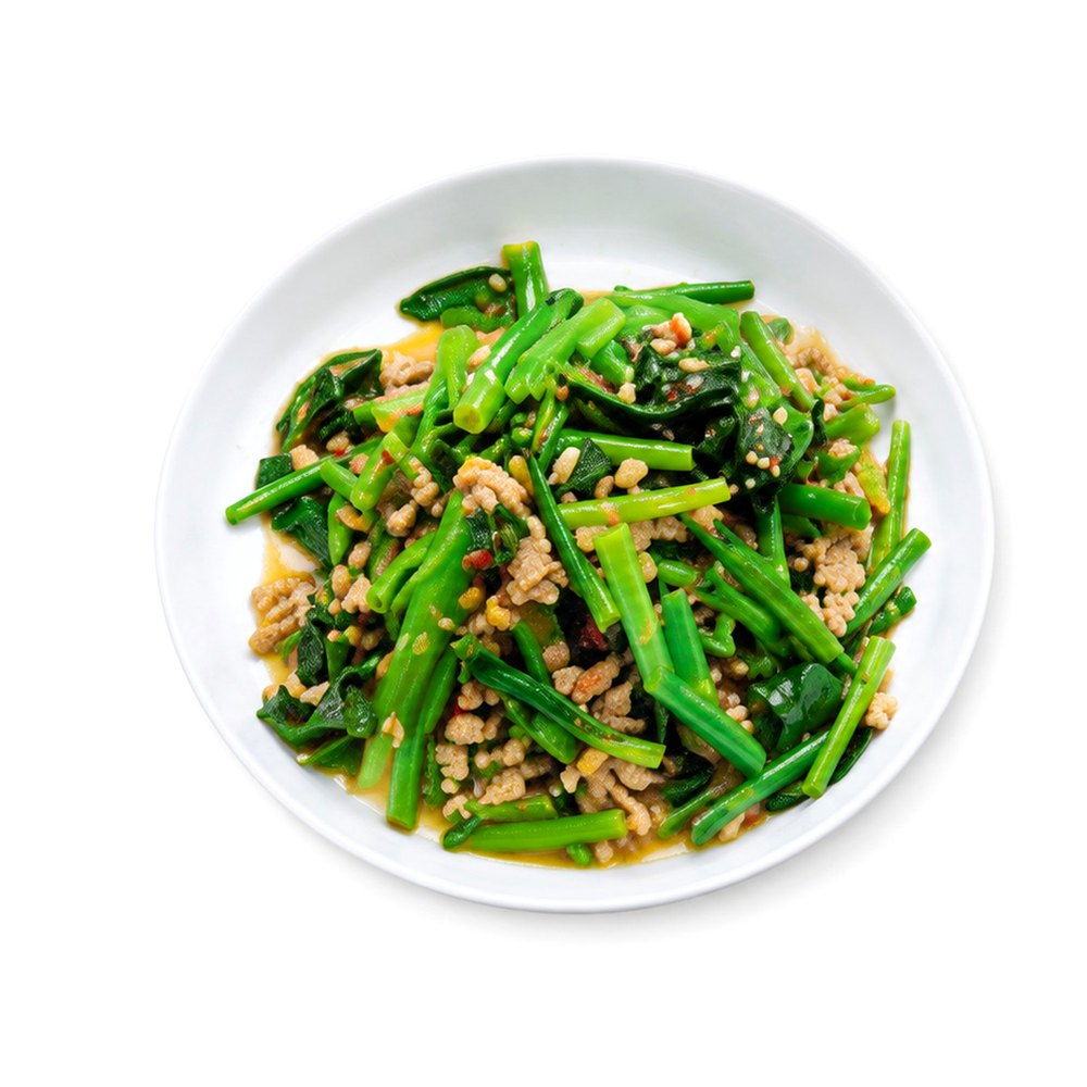 Stir-Fried Chinese Spinach with Minced Pork ปวยเล้งผัดหมูสับ