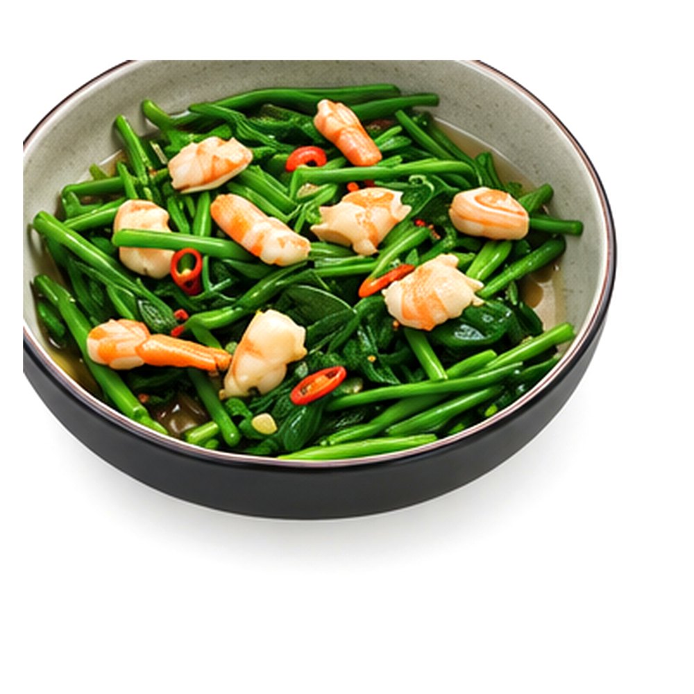Stir-Fried Chinese Spanich with Shrimp&Beancurd ปวยเล้งผัดเต้าเจี้ยวใส่กุ้งสับ