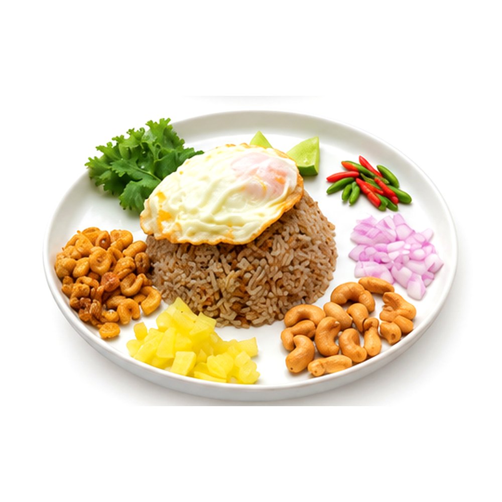 Miced Pork and Black Olive Fried Rice with Dried Shrimps, Pickles and Cashew Nuts ข้าวผัดหนำเลี๊ยบ