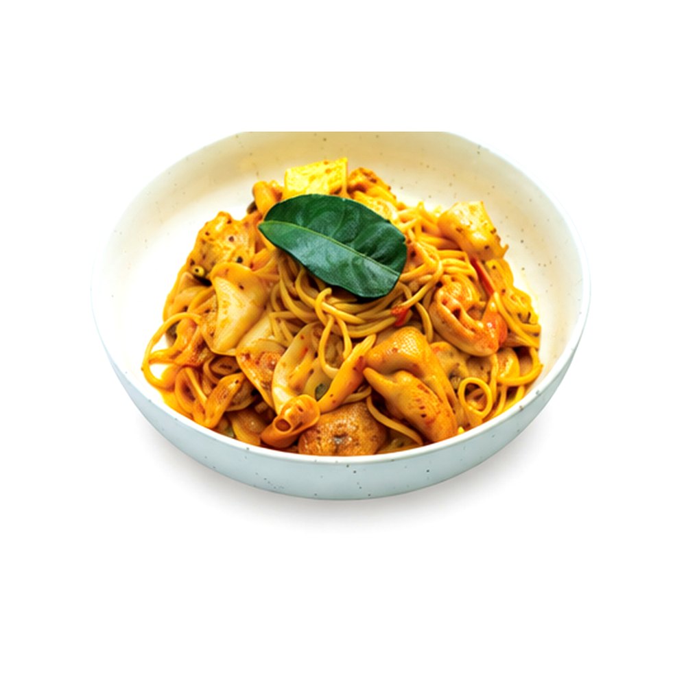 Spaghetti with Seafood and Tom Yum Cream Sauce สปาเกตตีครีมต้มยำทะเล