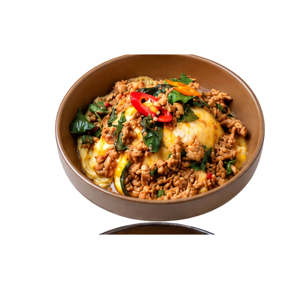 Stir-Fried Sticky Rice with minced Chicken Chili & Basil ข้าวเหนียวผัดกะเพราไก่สับ